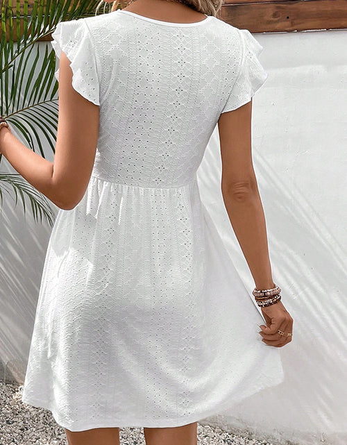 Load image into Gallery viewer, Women&#39;s V Neck Lace Mini Dresses Casual Summer Ruffle Sleeve Crochet Sundresses
