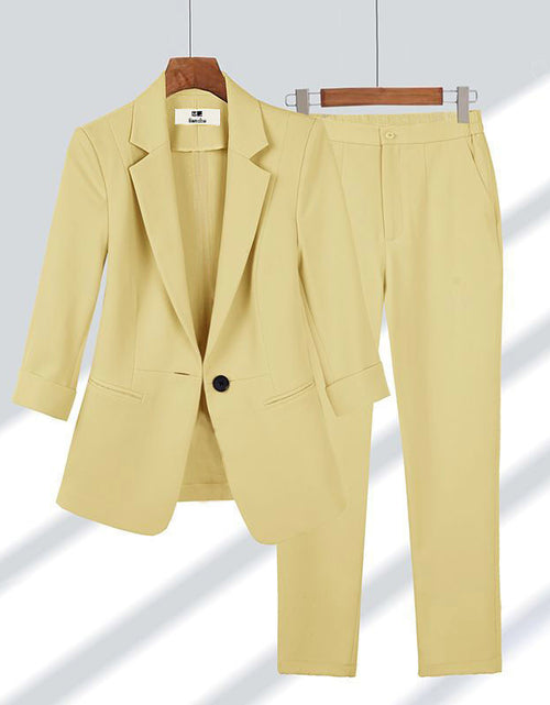 Load image into Gallery viewer, 2pcs Casual Blazer Set Solid Color Lapel Single-breasted Jacket And Zipper Straight Pants Women&#39;s Office Business Suit
