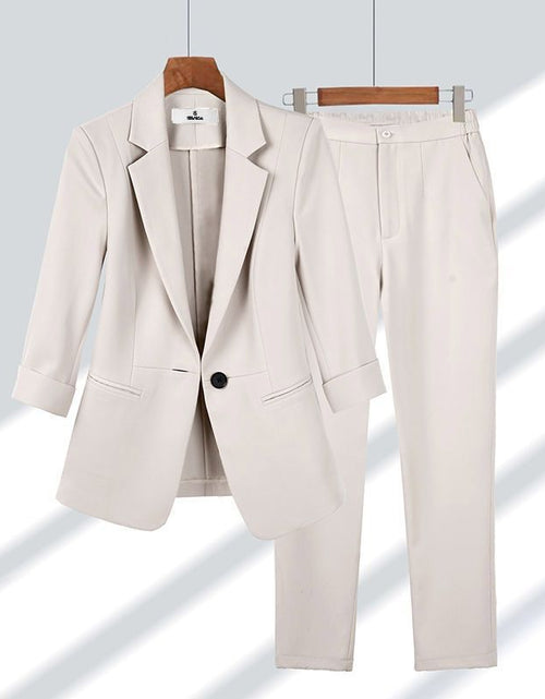 Load image into Gallery viewer, 2pcs Casual Blazer Set Solid Color Lapel Single-breasted Jacket And Zipper Straight Pants Women&#39;s Office Business Suit
