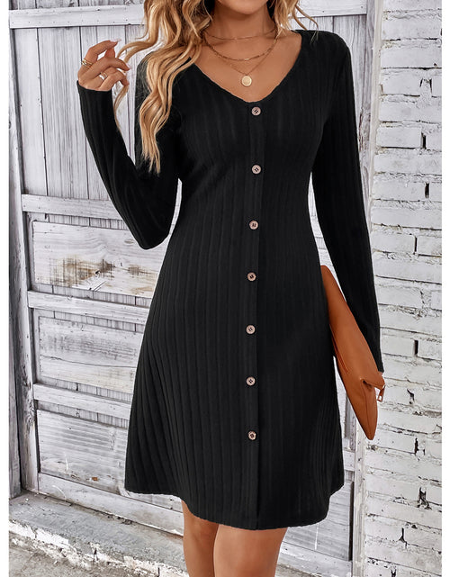 Load image into Gallery viewer, Women&#39;s Fashion Button Waist Long Sleeve Dress
