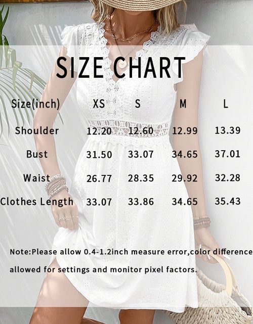 Load image into Gallery viewer, Women&#39;s V Neck Lace Mini Dresses Casual Summer Ruffle Sleeve Crochet Sundresses
