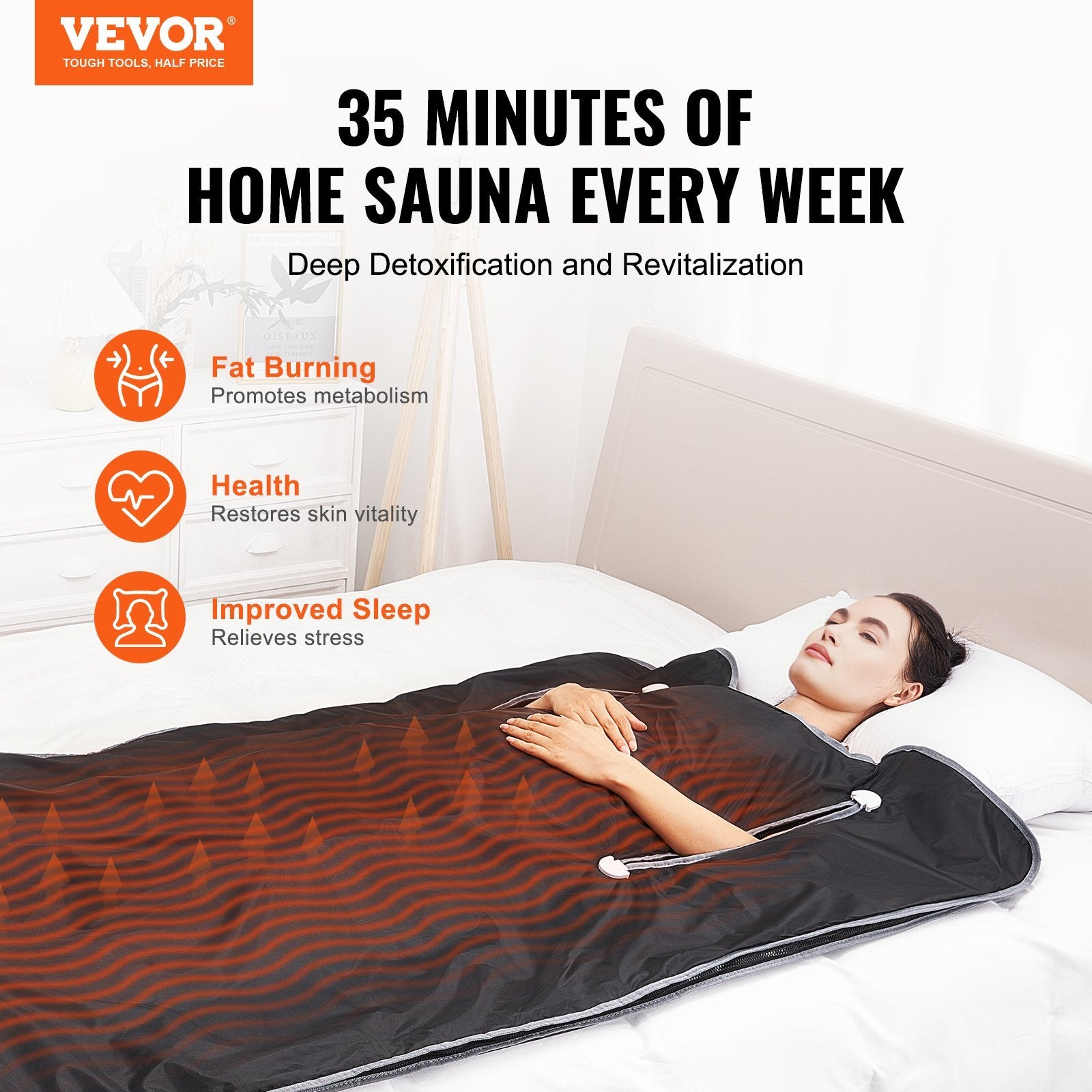 VEVOR Sauna Blanket , Portable Far Infrared Sauna For Home, Oxford Sauna Bag Warm Holes & Carbon Fiber Heating, 1-6 Level Adjustable Temp 95-176F, 5-60 Minutes Timer, 75 X 35 In