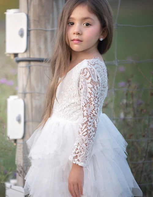 Load image into Gallery viewer, Autumn And Winter Explosions Hollow Children&#39;s Skirt Lace Long-sleeved Girls White Princess Dress Irregular Dress
