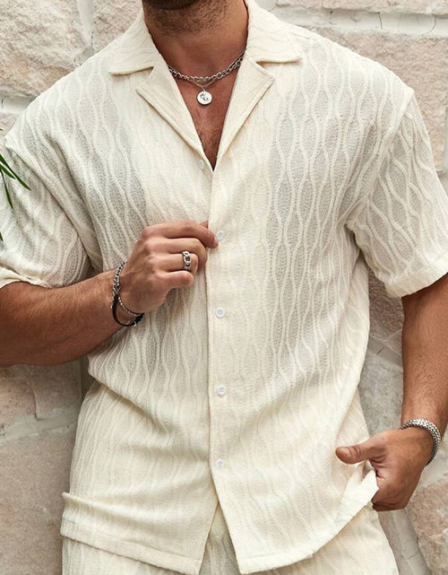Load image into Gallery viewer, Men Tracksuits Summer Fashion Solid Loose Casual Two Pieces Lapel Button Shirt Shorts Beach Holiday All-match Outfits Male

