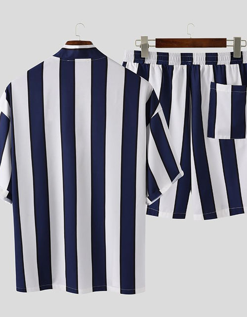 Load image into Gallery viewer, Summer Short Men&#39;s Striped Beach Pajamas Suit
