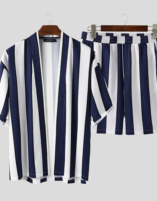 Load image into Gallery viewer, Summer Short Men&#39;s Striped Beach Pajamas Suit
