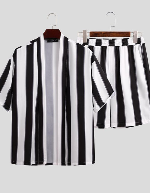 Load image into Gallery viewer, Summer Short Men&#39;s Striped Beach Pajamas Suit
