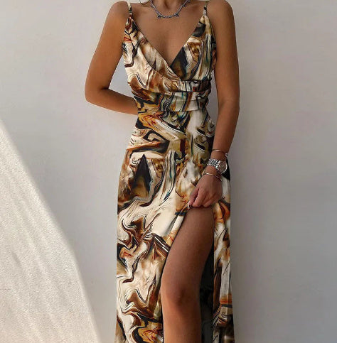 Load image into Gallery viewer, V-neck Slit Sling Dress Summer Fashion Sexy Slim Suspender Dresses For Women Clothing
