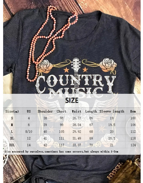 Load image into Gallery viewer, Women&#39;s Short Sleeve Round Neck T-Shirt - Winged Guitar &amp; Letter Print, Summer Casual Tee
