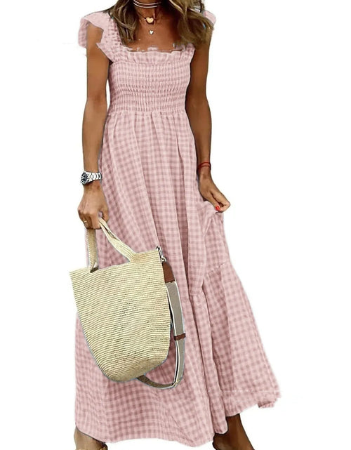 Load image into Gallery viewer, Summer Plaid Print Pleated Ruffle Dress INS Fashion Sleeveless A-line Swing Beach Dress Women&#39;s Clothing
