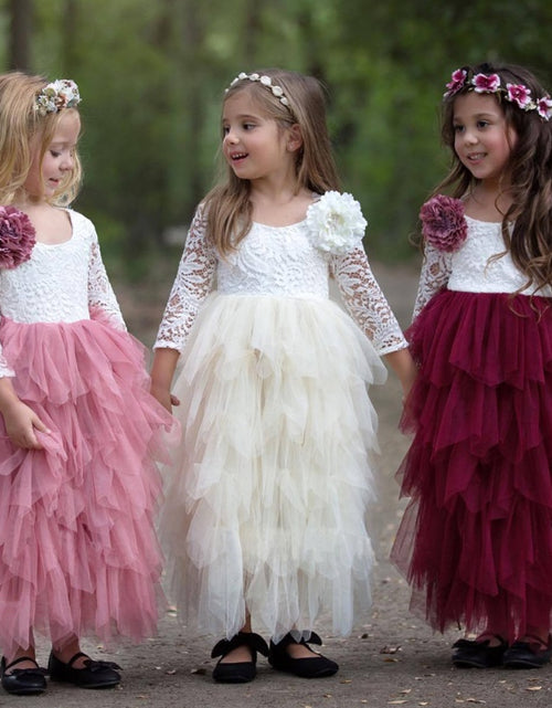 Load image into Gallery viewer, Autumn And Winter Explosions Hollow Children&#39;s Skirt Lace Long-sleeved Girls White Princess Dress Irregular Dress

