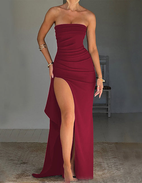 Load image into Gallery viewer, Strapless Split Long Dress Summer Fashion Pleated Bridesmaid Dress For Womens Party Wedding Clothing

