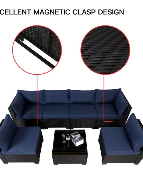 Load image into Gallery viewer, 7 Pieces Outdoor Rattan Patio Sectional Set, Black Wicker Furniture Conversation Sets With Washable Cushions &amp; Glass Coffee Table For Garden, Poolside, Backyard
