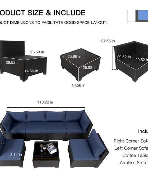 Load image into Gallery viewer, 7 Pieces Outdoor Rattan Patio Sectional Set, Black Wicker Furniture Conversation Sets With Washable Cushions &amp; Glass Coffee Table For Garden, Poolside, Backyard
