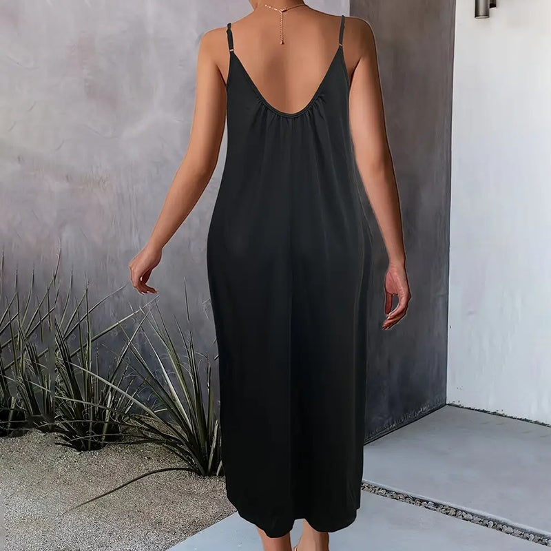 Women's Casual Summer Spaghetti Straps Maxi Dress With Pockets Loose Fit Long Dress