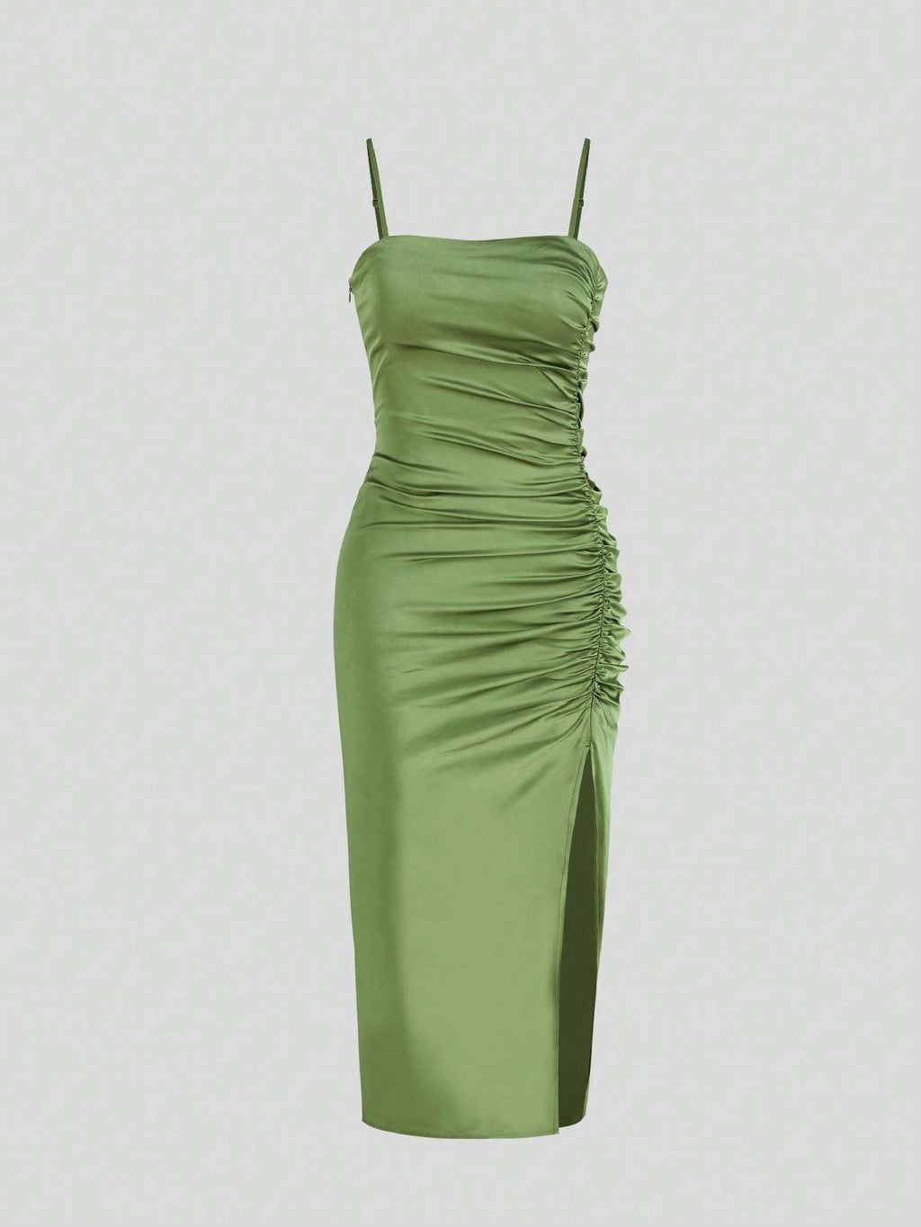 Solid Color Ruched Bodycon Slit Cami Dress Party Dress Wedding Guest Dress