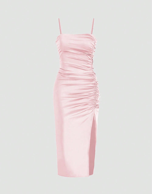 Load image into Gallery viewer, Solid Color Ruched Bodycon Slit Cami Dress Party Dress Wedding Guest Dress
