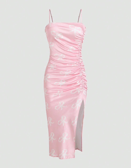 Load image into Gallery viewer, Solid Color Ruched Bodycon Slit Cami Dress Party Dress Wedding Guest Dress
