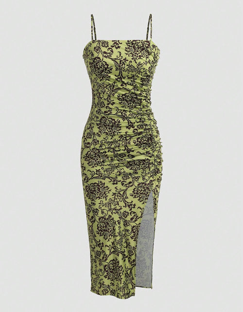 Load image into Gallery viewer, Solid Color Ruched Bodycon Slit Cami Dress Party Dress Wedding Guest Dress
