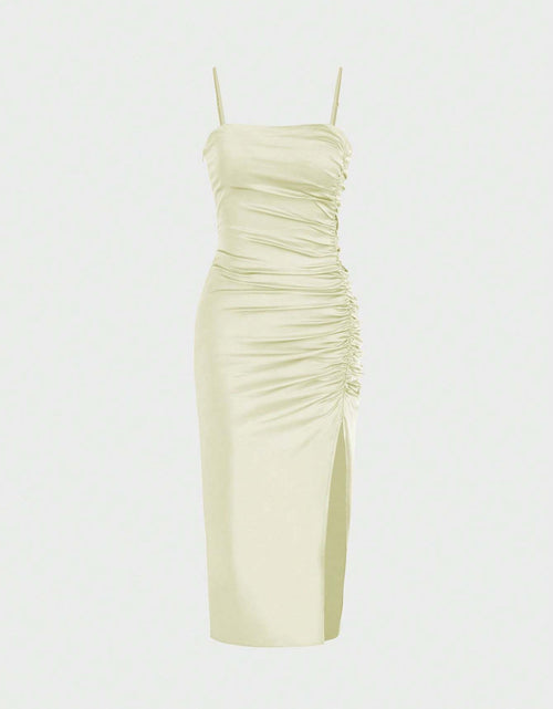 Load image into Gallery viewer, Solid Color Ruched Bodycon Slit Cami Dress Party Dress Wedding Guest Dress
