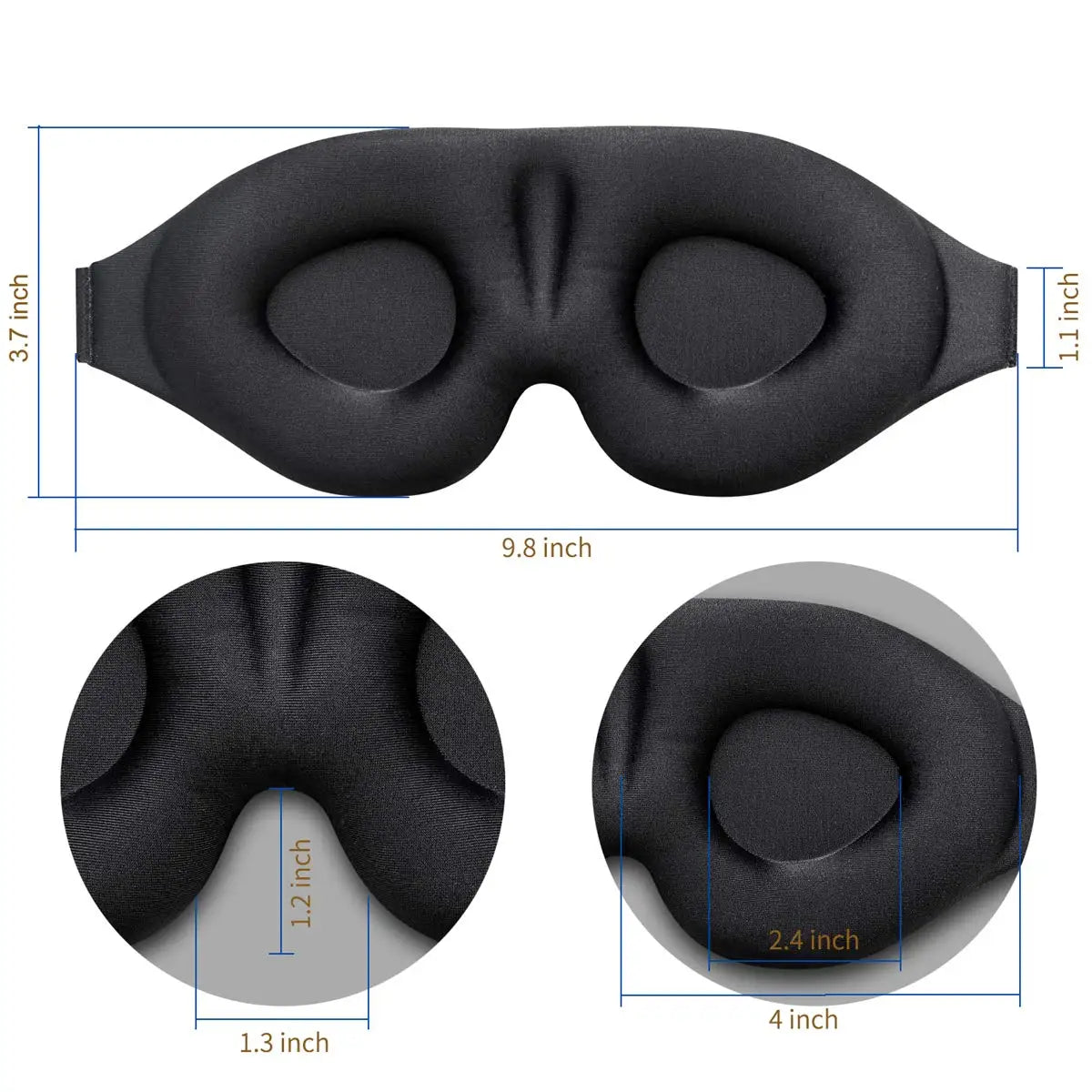 Sleep Mask for Side Sleeper, Eye Mask for Sleeping Women Men, 3D Contoured Cup No Eye Pressure 100% Light Blocking Sleeping Mask with Adjustable Strap Night Blindfold Flight, Travel, Nap, Black