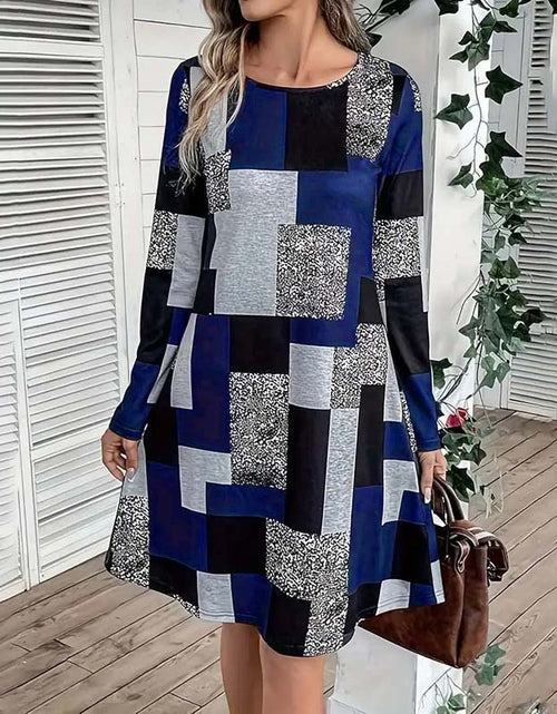 Load image into Gallery viewer, Women&#39;s Round Neck Long Sleeve Dress - Digital Print Casual Elegant Spring &amp; Fall Dress

