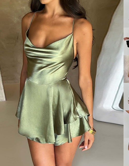 Load image into Gallery viewer, Sexy Suspender Skirt For Women Elegant Slim Strap Satin Backless Lace Up A-Line Short Dress Lady
