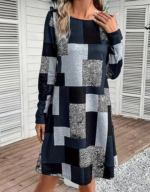 Load image into Gallery viewer, Women&#39;s Round Neck Long Sleeve Dress - Digital Print Casual Elegant Spring &amp; Fall Dress
