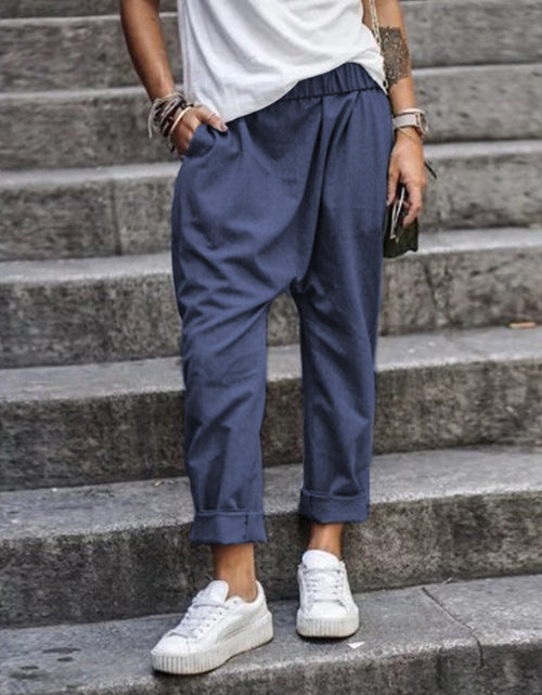 Load image into Gallery viewer, Women&#39;s Casual Pants With Pockets Elastic High Waist Harem Trousers Fashion Streetwear Clothing
