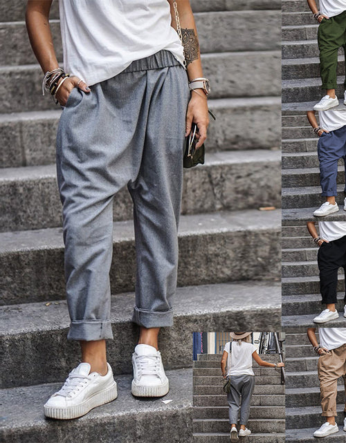 Load image into Gallery viewer, Women&#39;s Casual Pants With Pockets Elastic High Waist Harem Trousers Fashion Streetwear Clothing
