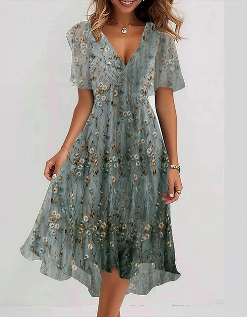 Load image into Gallery viewer, Chiffon Printed Short Sleeve Dress Summer Elegant V-neck Dresses Women&#39;s Clothing
