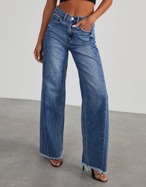Load image into Gallery viewer, Fashion High Waist Jeans With Pockets Comfortable Slim Fit Straight Wide-leg Pants Womens Clothing
