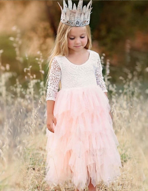 Load image into Gallery viewer, Autumn And Winter Explosions Hollow Children&#39;s Skirt Lace Long-sleeved Girls White Princess Dress Irregular Dress
