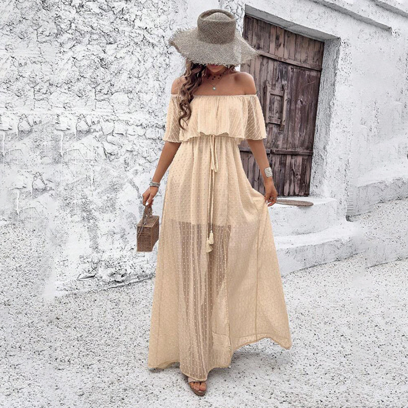 Womens Off The Shoulder Ruffle Party Dresses Side Split Beach Maxi Dress