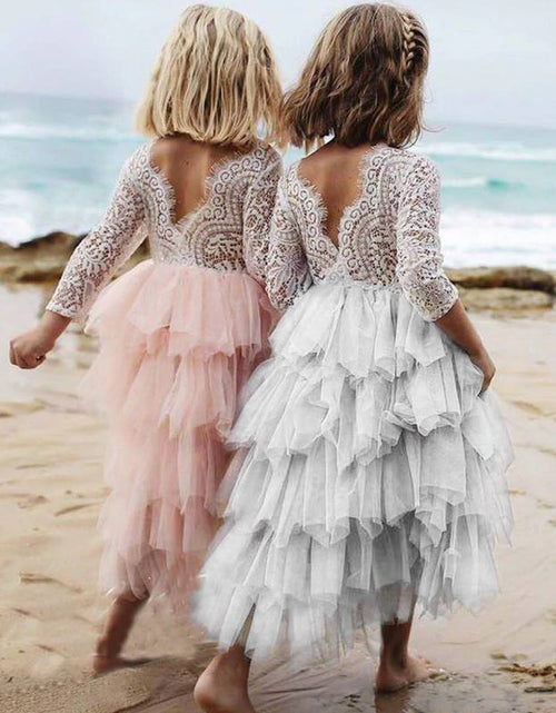 Load image into Gallery viewer, Autumn And Winter Explosions Hollow Children&#39;s Skirt Lace Long-sleeved Girls White Princess Dress Irregular Dress
