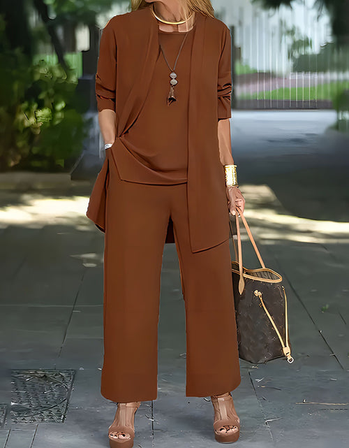 Load image into Gallery viewer, Women&#39;s Plus Size Casual 3-Piece Set Open Front Cardigan Sleeveless Vest Pants Solid Color Lounge Set
