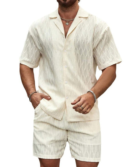 Load image into Gallery viewer, Men Tracksuits Summer Fashion Solid Loose Casual Two Pieces Lapel Button Shirt Shorts Beach Holiday All-match Outfits Male
