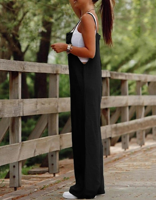 Load image into Gallery viewer, Women&#39;s Sleeveless Jumpsuit With Pockets And Adjustable Shoulder Strap Fashion Loose Wide Leg Straight Overalls Summer Beach Trousers
