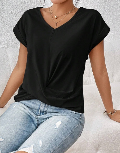 Load image into Gallery viewer, Fashion V-neck Short-sleeve T-shirt Summer Casual Irregular Knot Top For Women Clothing

