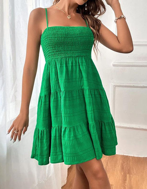 Load image into Gallery viewer, Women&#39;s Spaghetti Strap Sleeveless Smocked A-Line Swing Mini Dress, Elegant Casual Summer Dress
