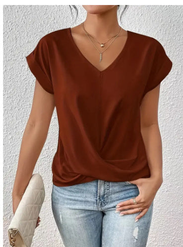 Load image into Gallery viewer, Fashion V-neck Short-sleeve T-shirt Summer Casual Irregular Knot Top For Women Clothing
