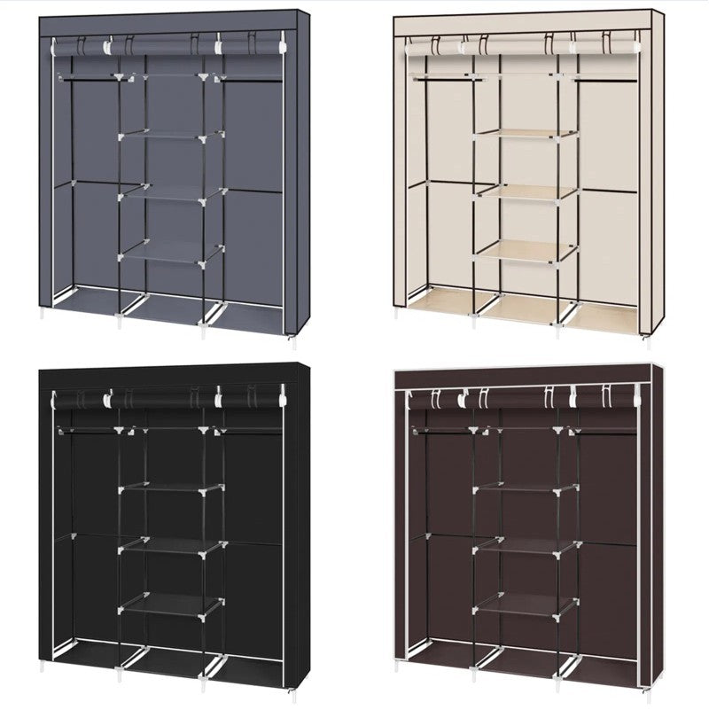 69 Inch Portable Wardrobe Double Pole Storage Rack Black