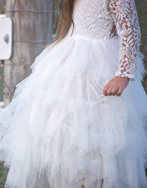 Load image into Gallery viewer, Autumn And Winter Explosions Hollow Children&#39;s Skirt Lace Long-sleeved Girls White Princess Dress Irregular Dress
