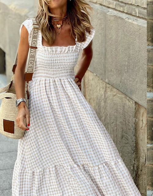 Load image into Gallery viewer, Summer Plaid Print Pleated Ruffle Dress INS Fashion Sleeveless A-line Swing Beach Dress Women&#39;s Clothing
