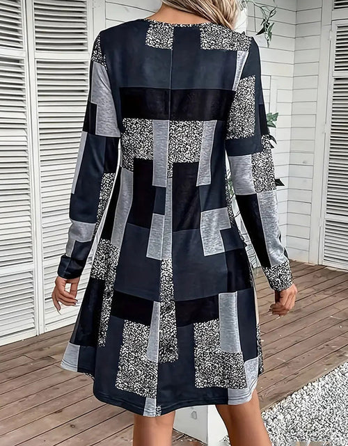 Load image into Gallery viewer, Women&#39;s Round Neck Long Sleeve Dress - Digital Print Casual Elegant Spring &amp; Fall Dress

