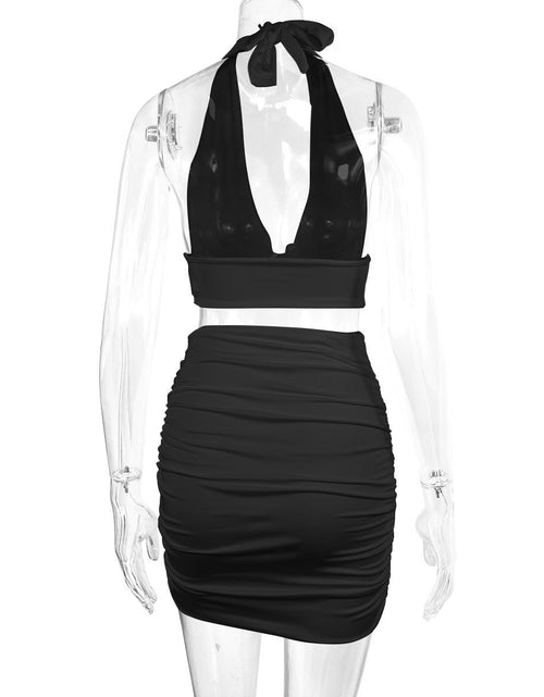 Load image into Gallery viewer, 2pcs Dress Suits For Women Halter Lace-up Hip Top And Pleated Hip-covering Skirt
