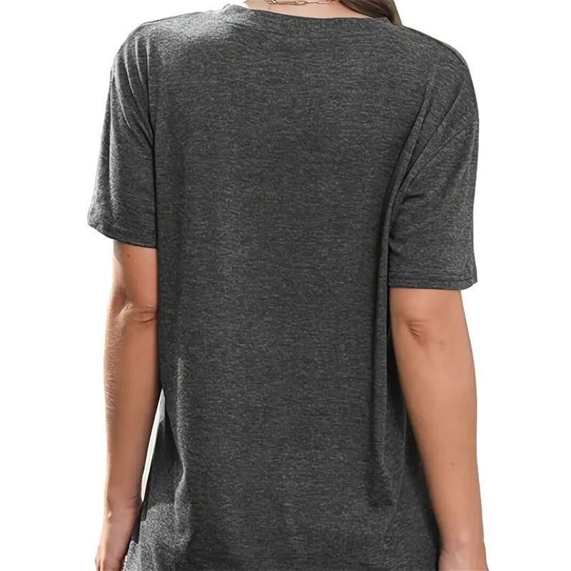 Women's Short Sleeve Round Neck T-Shirt - Winged Guitar & Letter Print, Summer Casual Tee