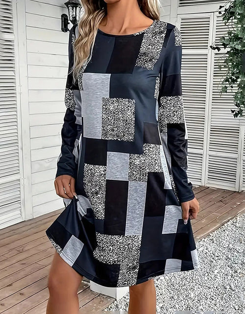 Load image into Gallery viewer, Women&#39;s Round Neck Long Sleeve Dress - Digital Print Casual Elegant Spring &amp; Fall Dress
