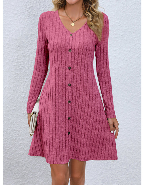 Load image into Gallery viewer, Women&#39;s Fashion Button Waist Long Sleeve Dress

