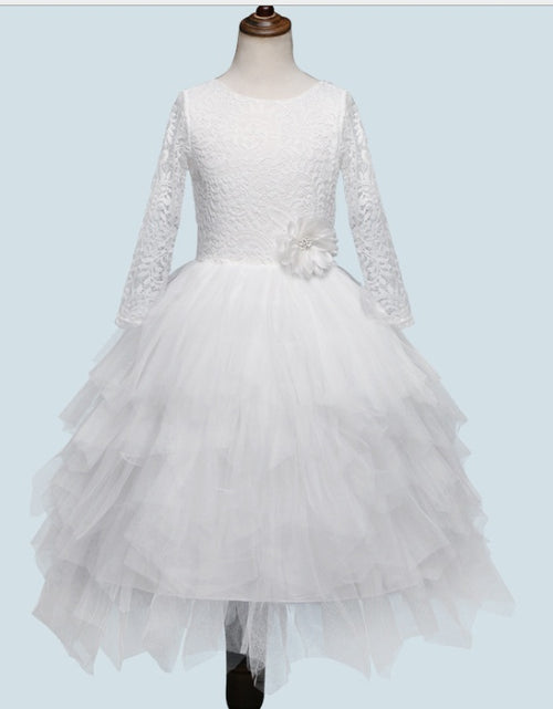Load image into Gallery viewer, Autumn And Winter Explosions Hollow Children&#39;s Skirt Lace Long-sleeved Girls White Princess Dress Irregular Dress
